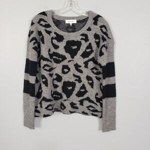 JOHN+JENN Leapord Print Striped Sleeve Semi Cropped Sweater Sz M
